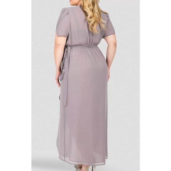 STANDARD PRACTICES Robin Short Sleeve V-Neck Maxi Dress SmokE Grey Mauve SIZE 3X - Picture 2 of 3